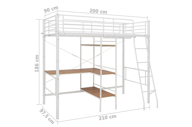 Køyeseng med bord ramme hvit metall 90x200 cm - Hvit - Møbler - Barnemøbler - Barneseng & Juniorseng - Køyeseng