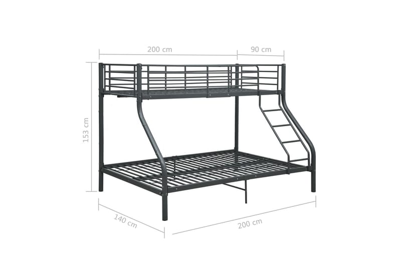 Køyeseng ramme svart metall 140x200 cm/90x200 cm - Møbler - Barnemøbler - Barneseng & Juniorseng - Køyeseng