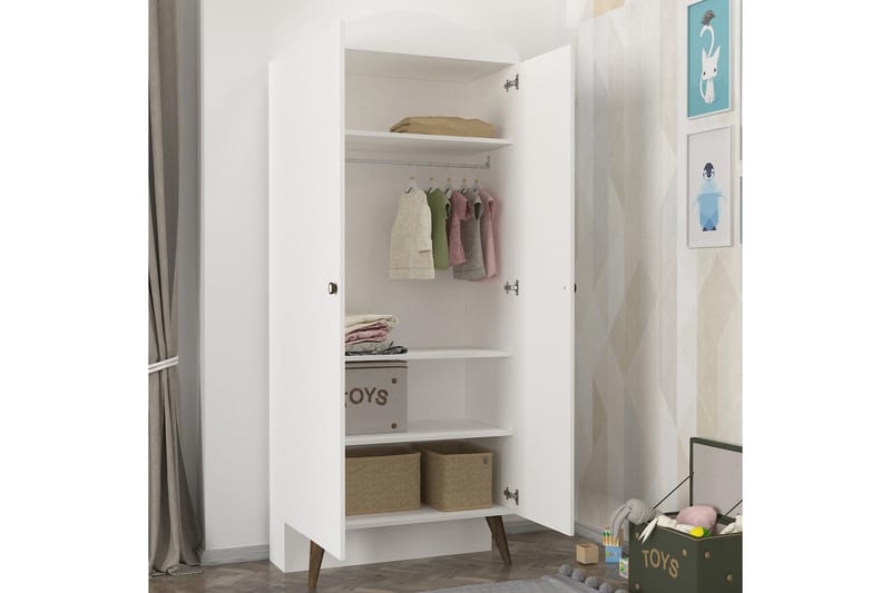 Garderobe Loraia 45x90 cm 4 Skuffer - Hvit - Møbler - Barnemøbler - Oppbevaring barnerom - Barnegarderobe