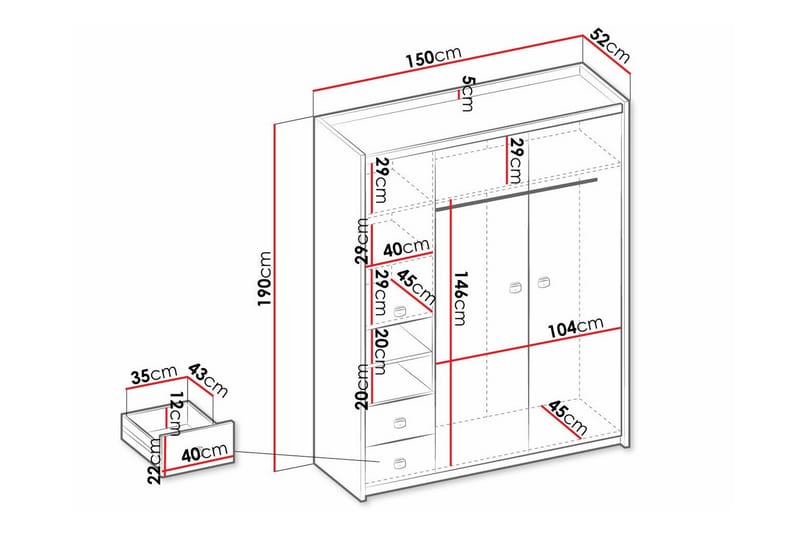 Barnekapell Rathmore 150x190 cm - Grå - Møbler - Barnemøbler - Oppbevaring barnerom - Skap barnerom