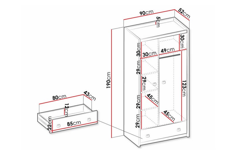 Barnekapell Rathmore 90x190 cm - Grå - Møbler - Barnemøbler - Oppbevaring barnerom - Skap barnerom