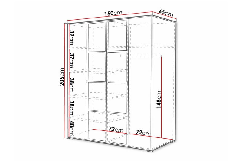 Barneklesskap Aberfelt 150x206 cm - Hvid - Møbler - Barnemøbler - Oppbevaring barnerom - Skap barnerom