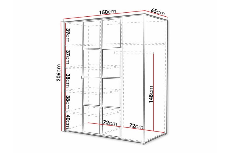 Barneklesskap Aberfelt 150x206 cm - Svart - Møbler - Barnemøbler - Oppbevaring barnerom - Skap barnerom