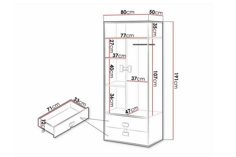 Barneklesskap Castlebay 80x191 cm - Grå høyglans - Møbler - Barnemøbler - Oppbevaring barnerom - Skap barnerom