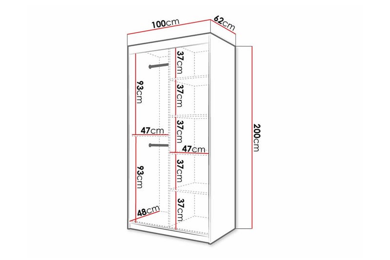 Garderobe Dunvegan 100x200 cm - Hvid - Møbler - Barnemøbler - Oppbevaring barnerom - Skap barnerom