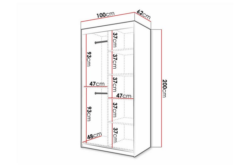 Garderobe Dunvegan 100x200 cm - Svart - Møbler - Barnemøbler - Oppbevaring barnerom - Skap barnerom