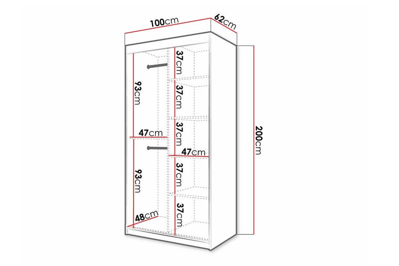 Garderobe Dunvegan 100x200 cm - Svart - Møbler - Barnemøbler - Oppbevaring barnerom - Skap barnerom