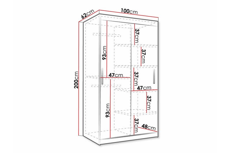 Garderobe Dunvegan 100x200 cm - Svart - Møbler - Barnemøbler - Oppbevaring barnerom - Skap barnerom