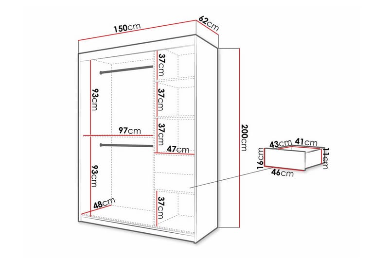 Garderobe Dunvegan 150x200 cm - Svart - Møbler - Barnemøbler - Oppbevaring barnerom - Skap barnerom