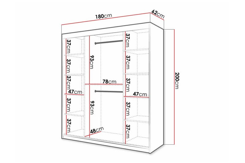 Garderobe Dunvegan 180x200 cm - Svart - Møbler - Barnemøbler - Oppbevaring barnerom - Skap barnerom