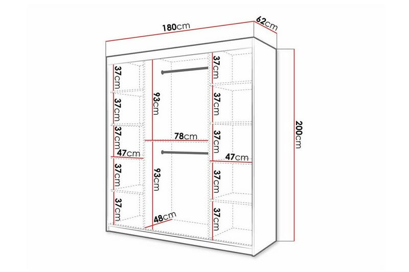 Garderobe Dunvegan 180x200 cm - Svart - Møbler - Barnemøbler - Oppbevaring barnerom - Skap barnerom