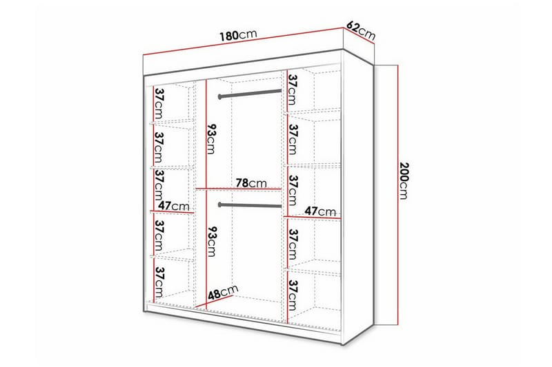 Garderobe Dunvegan 180x200 cm - Svart - Møbler - Barnemøbler - Oppbevaring barnerom - Skap barnerom