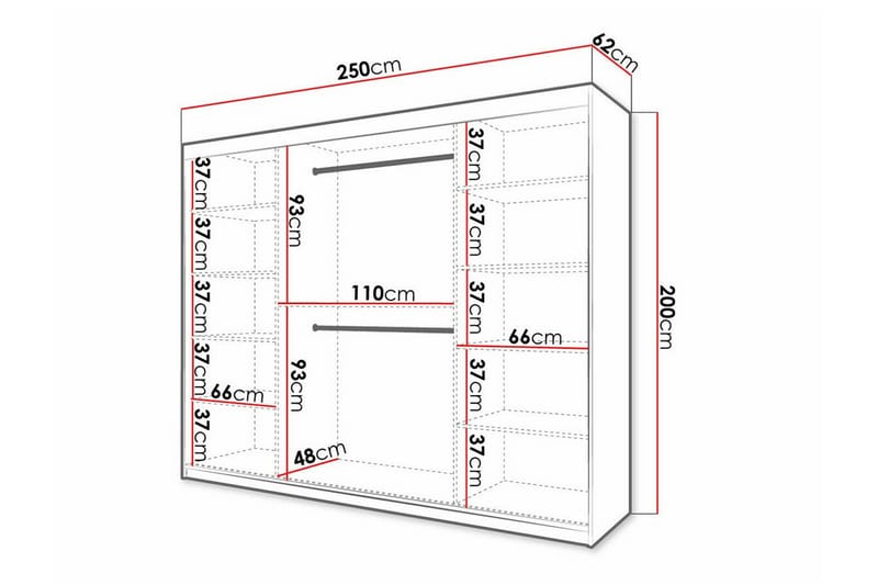 Garderobe Dunvegan 250x200 cm - Svart - Møbler - Barnemøbler - Oppbevaring barnerom - Skap barnerom