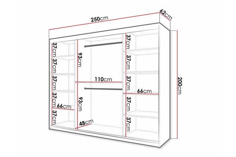 Garderobe Dunvegan 250x200 cm - Svart - Møbler - Barnemøbler - Oppbevaring barnerom - Skap barnerom