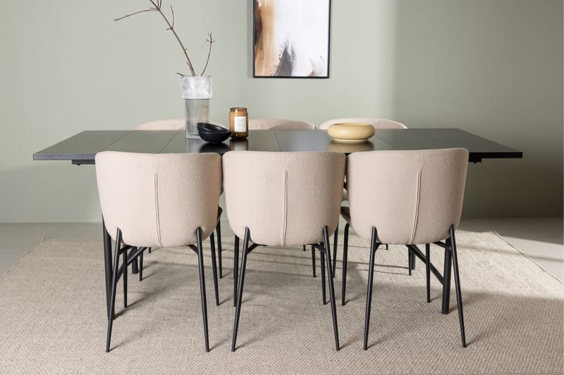 Astrid Spisegruppe 200 cm Rektangulær med 6 Modesto Stoler - Beige - Møbler - Bord - Spisegruppe