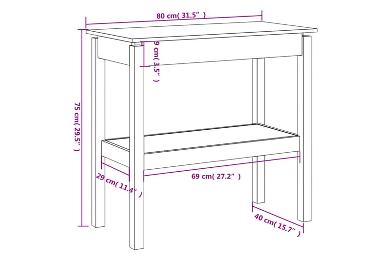 beBasic Konsollbord 80x40x75 cm heltre furu - Brun - Møbler - Bord - Avlastningsbord & sidobord - Konsollbord & gangbord