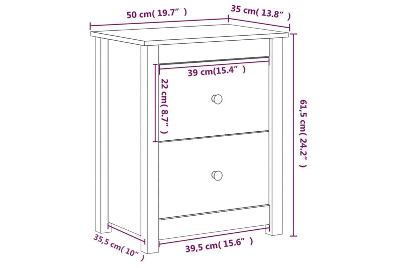 beBasic Nattbord 2 stk 50x35x61,5 heltre furu - Brun - Sengebord & nattbord