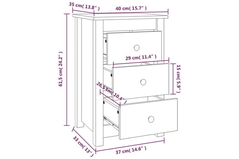 beBasic Nattbord 2 stk svart 40x35x61,5 heltre furu - Svart - Møbler - Bord - Avlastningsbord & sidobord - Sengebord & nattbord