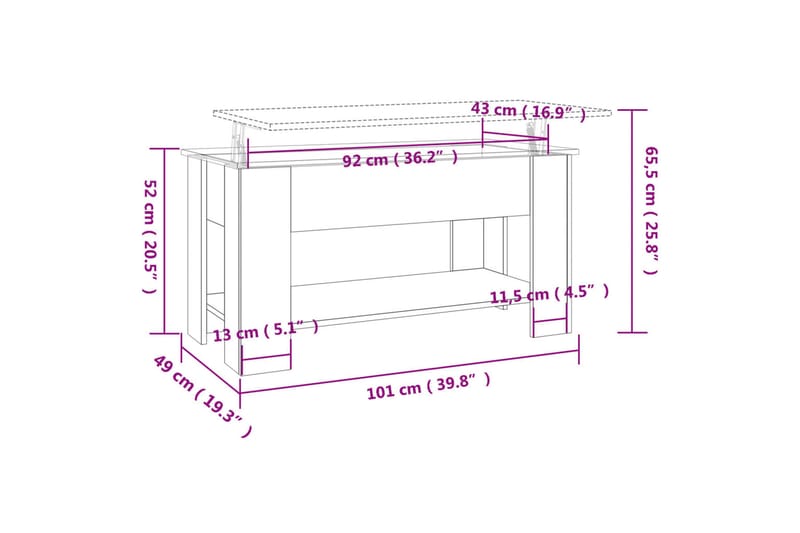 beBasic Salongbord betonggrå 101x49x52 cm konstruert tre - GrÃ¥ - Møbler - Bord - Avlastningsbord & sidobord - Brettbord og småbord