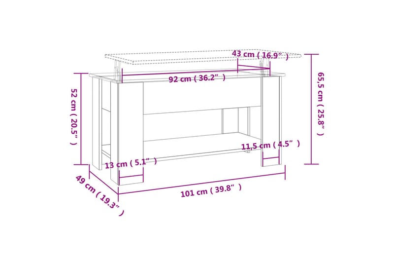 beBasic Salongbord brun eik 101x49x52 cm konstruert tre - Brun - Møbler - Bord - Avlastningsbord & sidobord - Brettbord og småbord