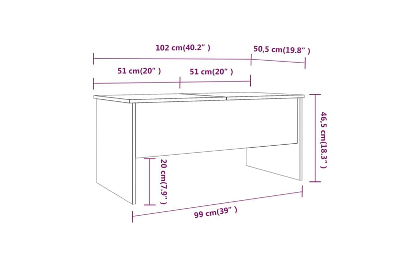 beBasic Salongbord brun eik 102x50,5x46,5 cm konstruert tre - Brun - Møbler - Bord - Avlastningsbord & sidobord - Brettbord og småbord