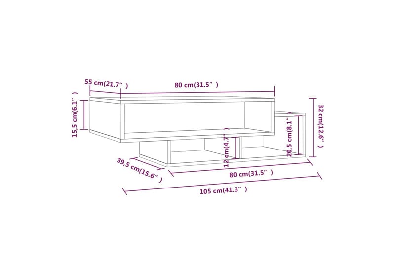 beBasic Salongbord brun eik 105x55x32 cm konstruert tre - Brun - Møbler - Bord - Avlastningsbord & sidobord - Brettbord og småbord