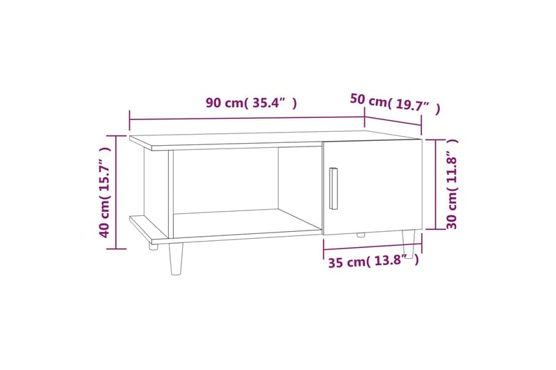 beBasic Salongbord brun eik 90x50x40 cm konstruert tre - Brun - Møbler - Bord - Avlastningsbord & sidobord - Brettbord og småbord