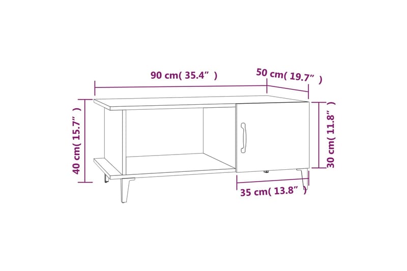 beBasic Salongbord brun eik 90x50x40 cm konstruert tre - Brun - Møbler - Bord - Avlastningsbord & sidobord - Brettbord og småbord