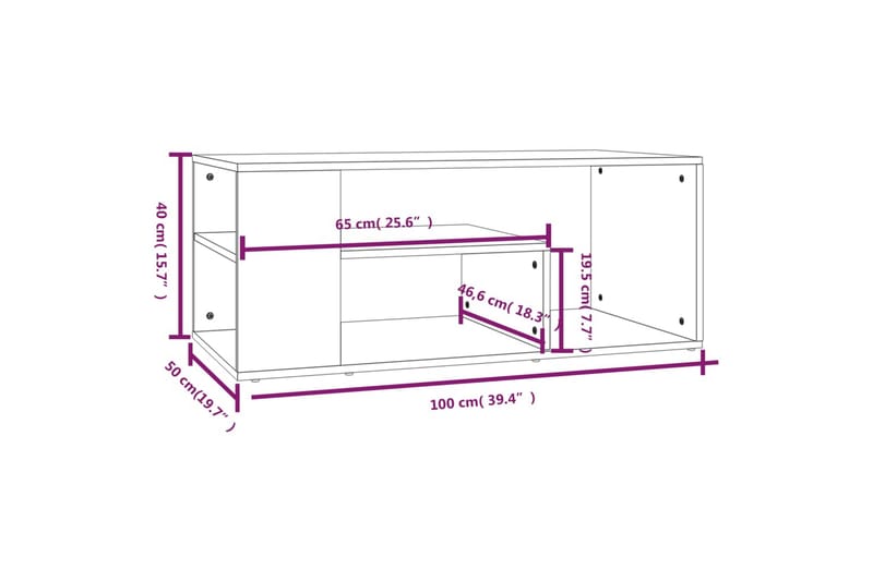 beBasic Salongbord grå sonoma 100x50x40 cm konstruert tre - GrÃ¥ - Møbler - Bord - Avlastningsbord & sidobord - Brettbord og småbord