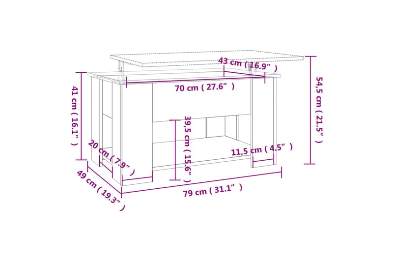 beBasic Salongbord grå sonoma 79x49x41 cm konstruert tre - GrÃ¥ - Møbler - Bord - Avlastningsbord & sidobord - Brettbord og småbord