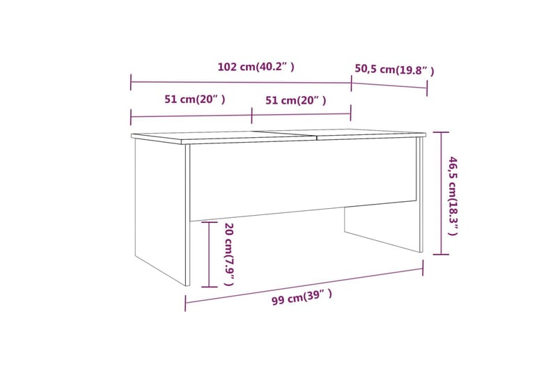 beBasic Salongbord hvit 102x50,5x46,5 cm konstruert tre - Hvit - Møbler - Bord - Avlastningsbord & sidobord - Brettbord og småbord