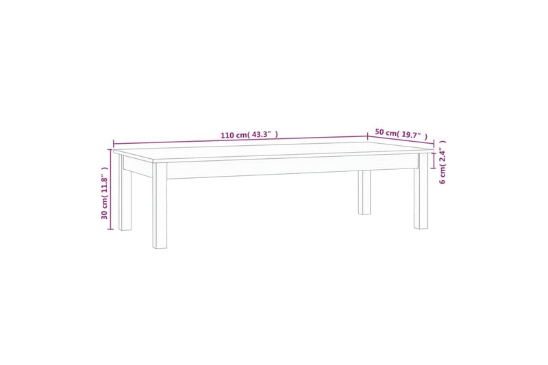 beBasic Salongbord hvit 110x50x30 cm heltre furu - Hvit - Møbler - Bord - Avlastningsbord & sidobord - Brettbord og småbord