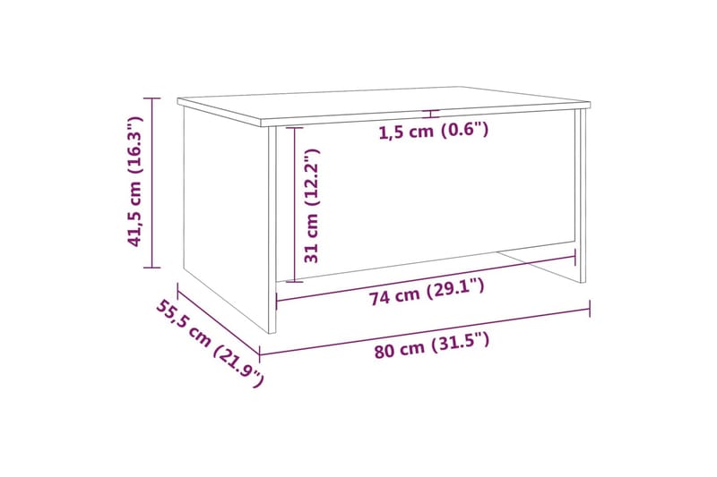 beBasic Salongbord hvit 80x55,5x41,5 cm konstruert tre - Hvit - Møbler - Bord - Avlastningsbord & sidobord - Brettbord og småbord