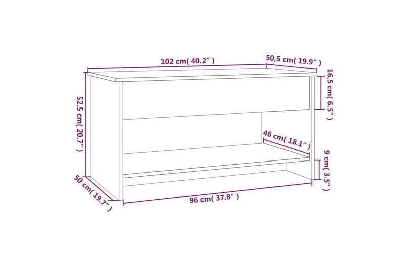 beBasic Salongbord røkt eik 102x50x52,5 cm konstruert tre - Brun - Møbler - Bord - Avlastningsbord & sidobord - Brettbord og småbord