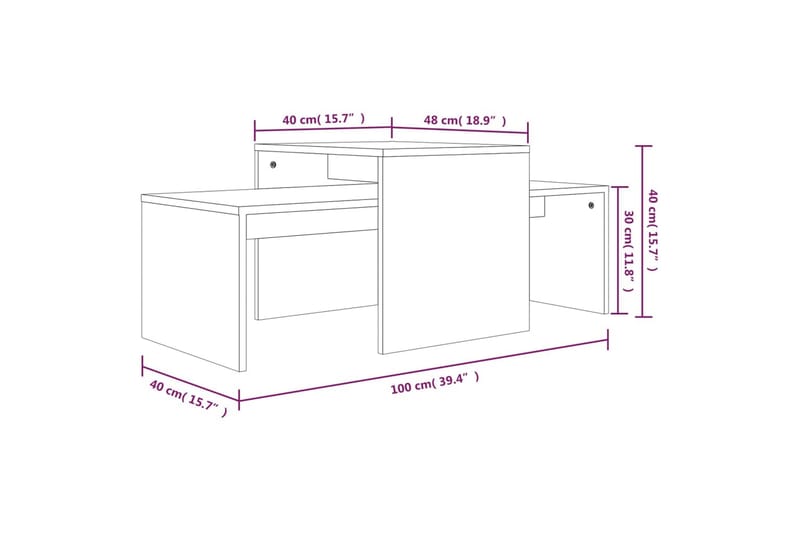 beBasic Salongbordsett brun eik 100x48x40 cm konstruert tre - Brun - Møbler - Bord - Avlastningsbord & sidobord - Brettbord og småbord