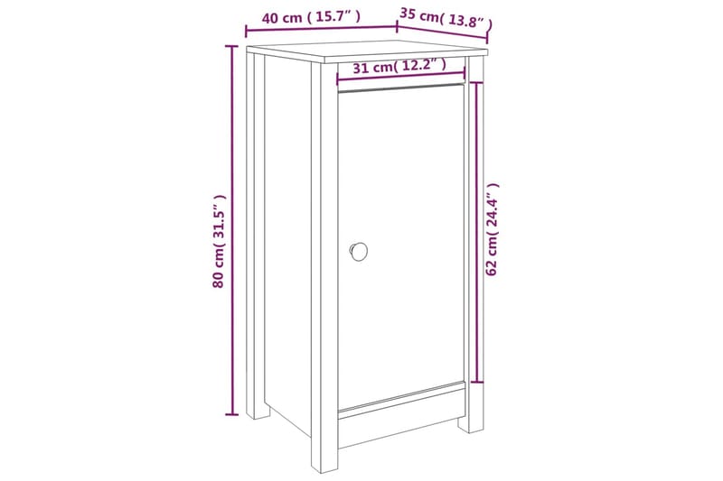 beBasic Skjenker 2 stk hvit 40x35x80 cm heltre furu - Hvit - Møbler - Bord - Avlastningsbord & sidobord - Brettbord og småbord