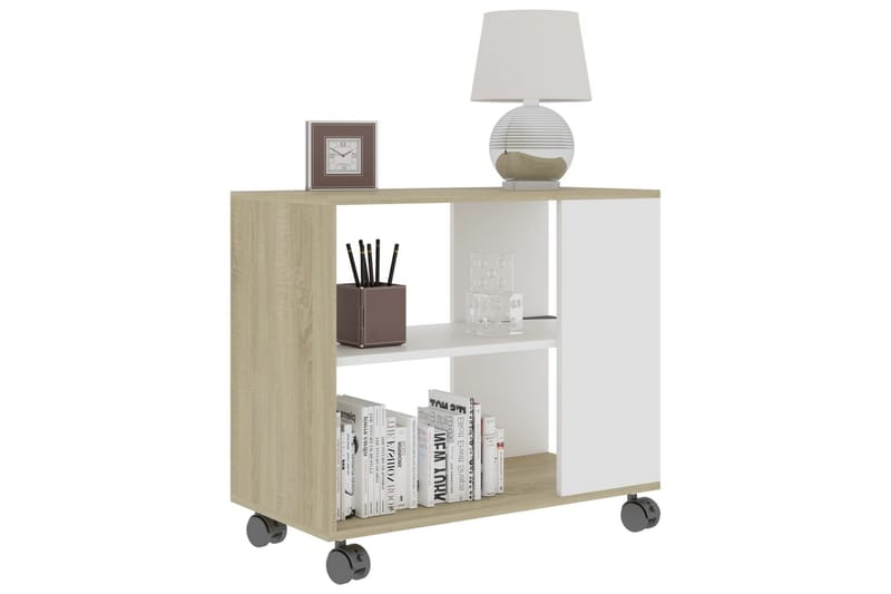 Sidebord hvit og sonoma eik 70x35x55 cm sponplate - Beige - Møbler - Bord - Avlastningsbord & sidobord - Brettbord og småbord