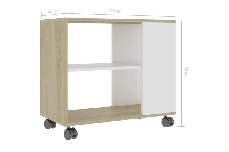 Sidebord hvit og sonoma eik 70x35x55 cm sponplate - Beige - Møbler - Bord - Avlastningsbord & sidobord - Brettbord og småbord