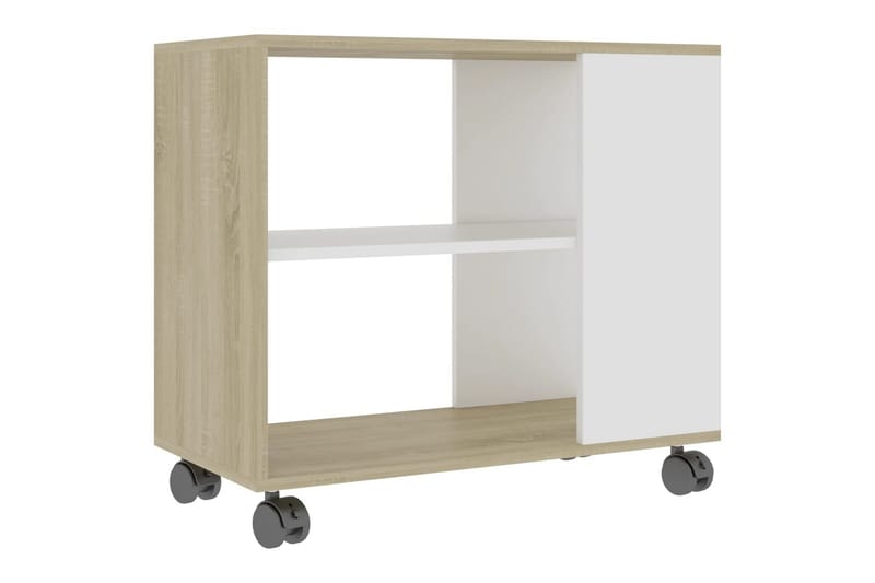 Sidebord hvit og sonoma eik 70x35x55 cm sponplate - Beige - Møbler - Bord - Avlastningsbord & sidobord - Brettbord og småbord