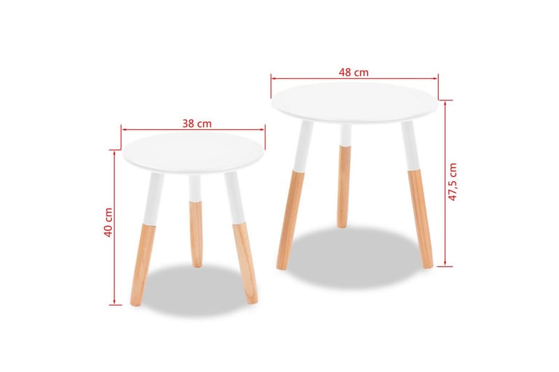 Sidebordsett 2 deler heltre furu hvit - Hvit - Møbler - Bord - Avlastningsbord & sidobord - Brettbord og småbord