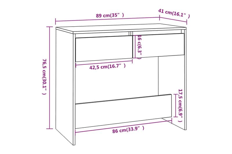 Konsollbord brun eik 89x41x76,5 cm stål - Brun - Møbler - Bord - Avlastningsbord & sidobord - Konsollbord & gangbord