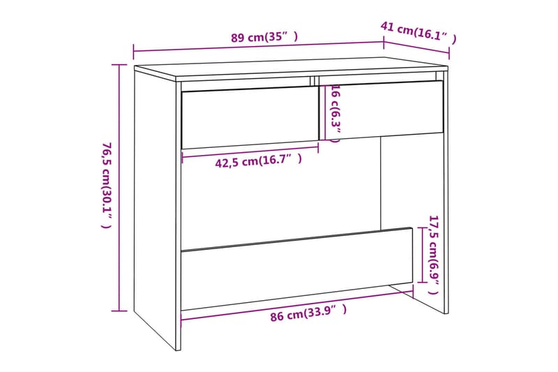 Konsollbord hvit 89x41x76,5 cm stål - Hvit - Møbler - Bord - Avlastningsbord & sidobord - Konsollbord & gangbord