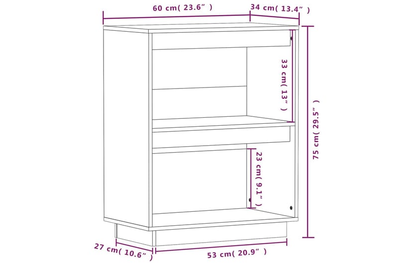 Konsollskap 60x34x75 cm heltre furu - Brun - Møbler - Bord - Avlastningsbord & sidobord - Konsollbord & gangbord