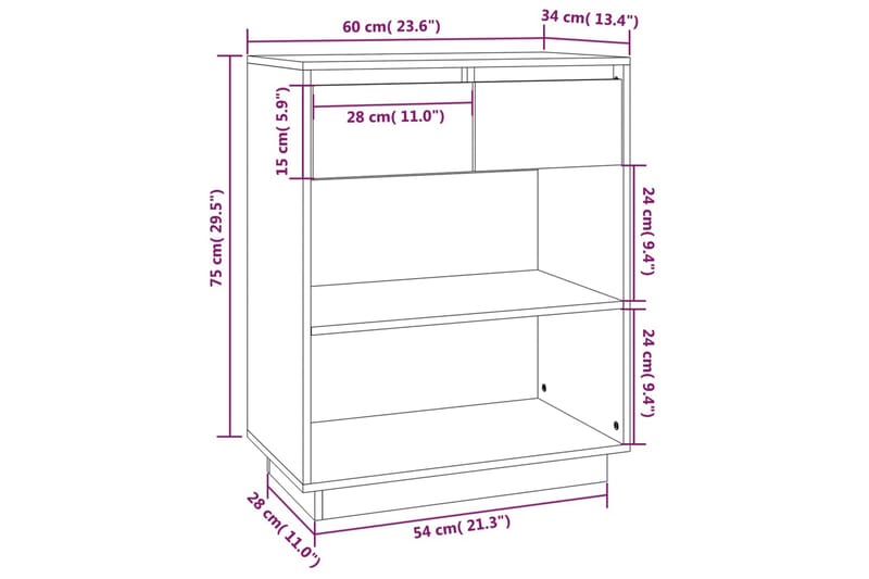 Konsollskap 60x34x75 cm heltre furu - Brun - Møbler - Bord - Avlastningsbord & sidobord - Konsollbord & gangbord