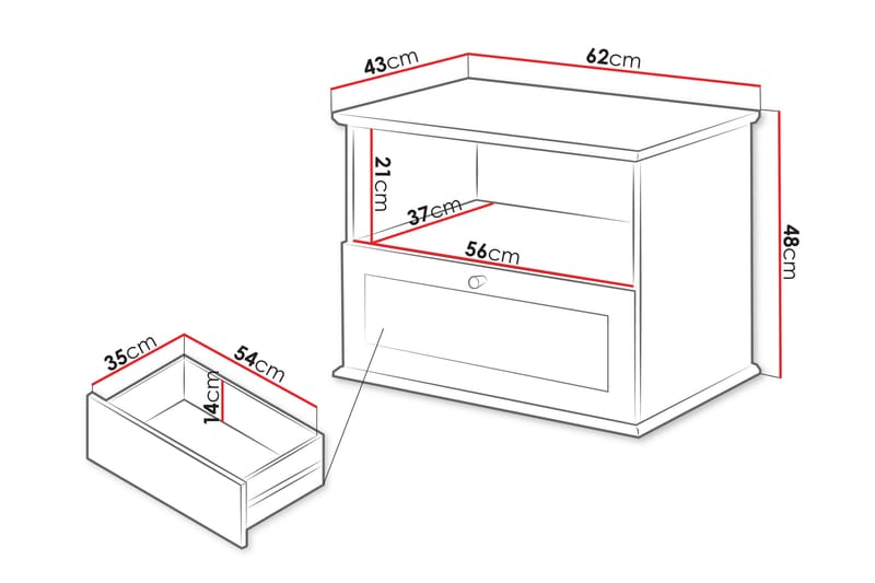 Nattbord Hammerdal 62 cm - Hvit/Eik - Møbler - Bord - Avlastningsbord & sidobord - Sengebord & nattbord