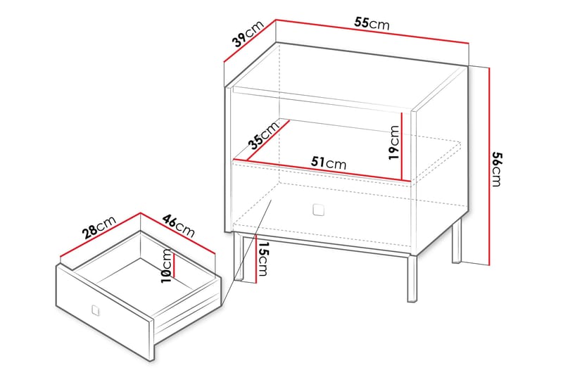 Nattbord Hermann 55 cm - Hvit - Møbler - Bord - Avlastningsbord & sidobord - Sengebord & nattbord