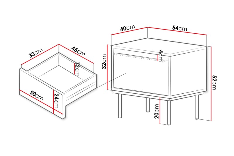 Nattbord Hollander 54 cm - Hvit/Gull - Møbler - Bord - Avlastningsbord & sidobord - Sengebord & nattbord