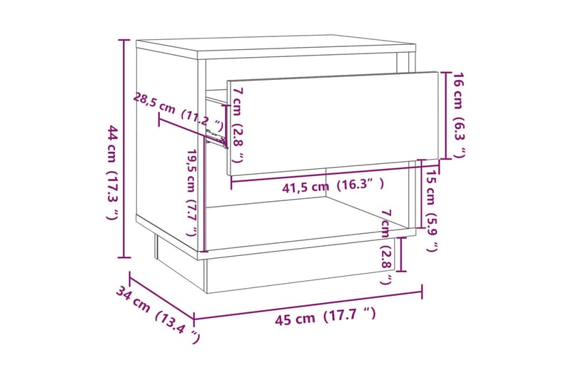 Nattbord hvit 45x34x44 cm sponplate - Hvit - Møbler - Bord - Avlastningsbord & sidobord - Sengebord & nattbord