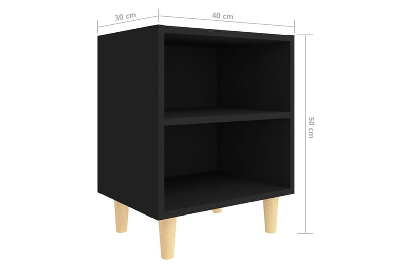 Nattbord med ben i heltre 2 stk svart 40x30x50 cm - Svart - Møbler - Bord - Avlastningsbord & sidobord - Sengebord & nattbord