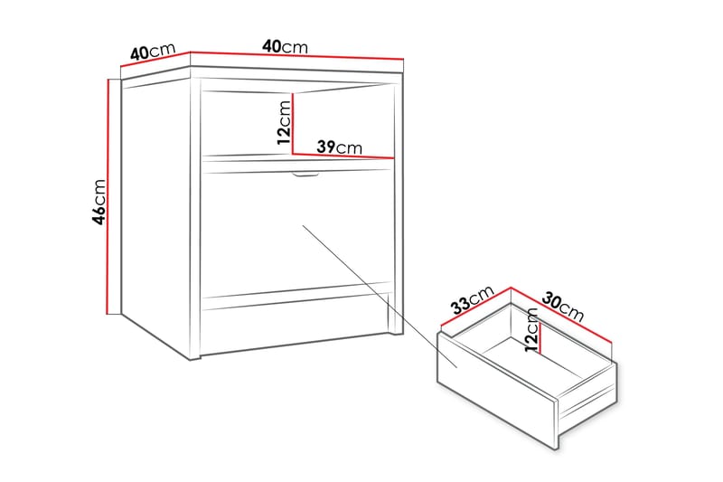 Nattbord Munkedal 40 cm - Hvit - Møbler - Bord - Avlastningsbord & sidobord - Sengebord & nattbord